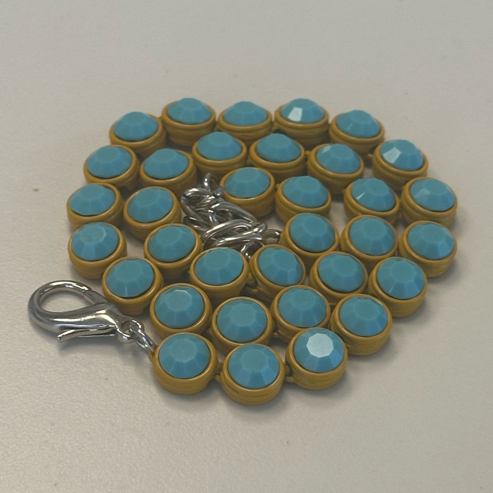 TOVA - Opaque Turquoise Crystal & Mustard Yellow Coated Enamel Necklace - Picture 8 of 15